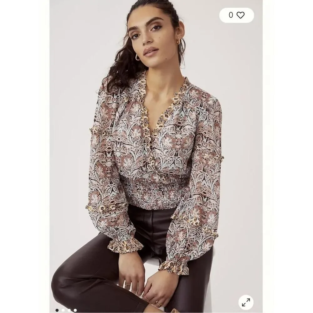 Anthropologie Women's Pink and White Blouse